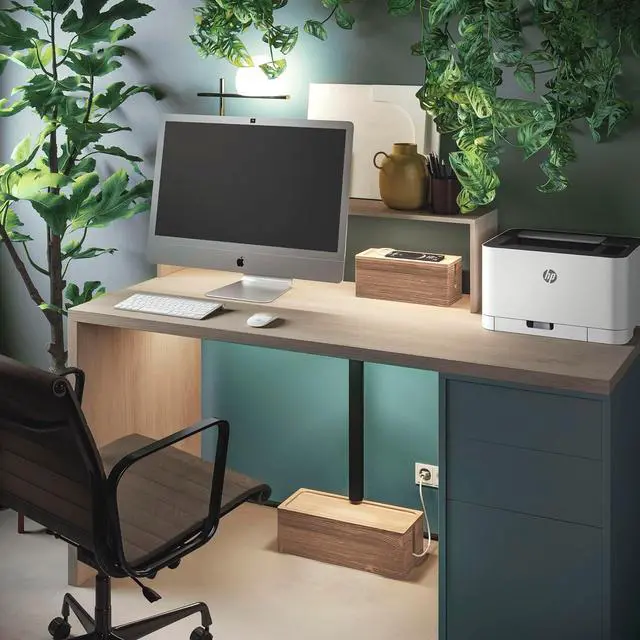 Alt view image 7 of 7 - NATURE SUPPLIES Set of 2 Wooden Cable Management Boxes, Large and Medium Cord Organizer to Hide Wires and Power Strips for TV, Desk, Computer, Cable Storage and Organization, Dark Brown