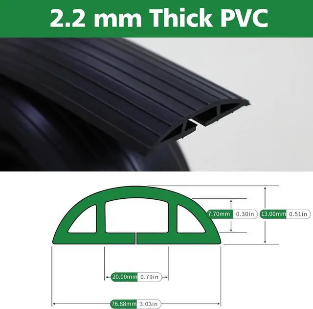 Alt view image 2 of 6 - 10ft Floor Cable Cover Heavy Duty PVC Cord Cover Wire Cover to Prevent Trip Hazard for Home Office or Outdoor(10ft, Black)