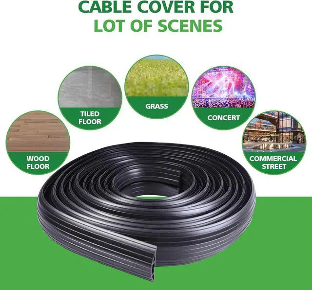 Alt view image 3 of 6 - 10ft Floor Cable Cover Heavy Duty PVC Cord Cover Wire Cover to Prevent Trip Hazard for Home Office or Outdoor(10ft, Black)