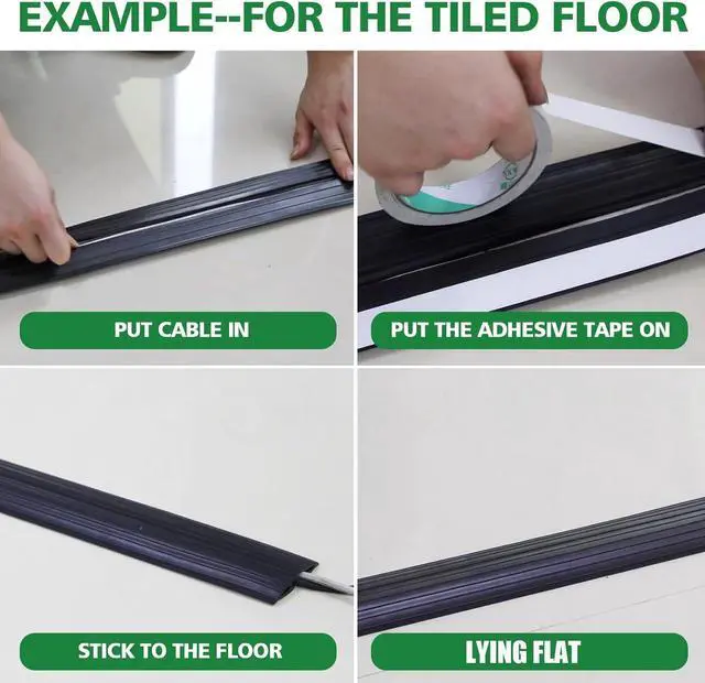Alt view image 5 of 6 - 10ft Floor Cable Cover Heavy Duty PVC Cord Cover Wire Cover to Prevent Trip Hazard for Home Office or Outdoor(10ft, Black)