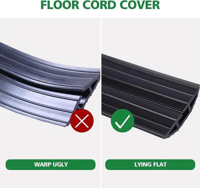 Alt view image 6 of 6 - 10ft Floor Cable Cover Heavy Duty PVC Cord Cover Wire Cover to Prevent Trip Hazard for Home Office or Outdoor(10ft, Black)
