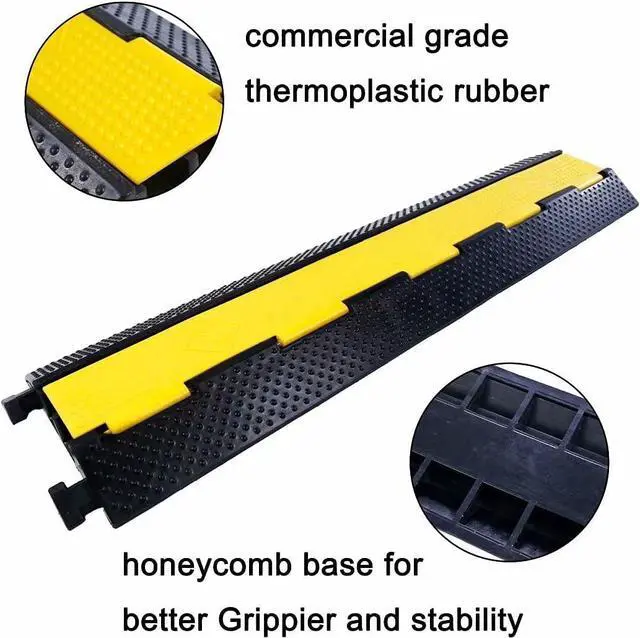 Alt view image 4 of 7 - Rubber Cable Ramp Cord Cover Cable Protector Ramps Wire Hose Protective 2 Channel 22000Lbs Load Capacity Traffic Speed Bump for Asphalt Concrete Gravel Driveway Indoor Outdoor, 1 Pack