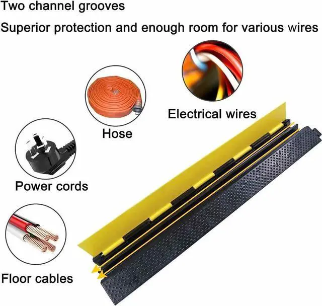 Alt view image 5 of 7 - Rubber Cable Ramp Cord Cover Cable Protector Ramps Wire Hose Protective 2 Channel 22000Lbs Load Capacity Traffic Speed Bump for Asphalt Concrete Gravel Driveway Indoor Outdoor, 1 Pack
