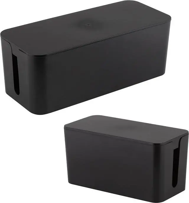 Main image of Simplify 2 Pack Cable Organizer Box | Multi-sized | Hidden Storage with Lid | Chargers & Wires | Computer & TV Cords | Black