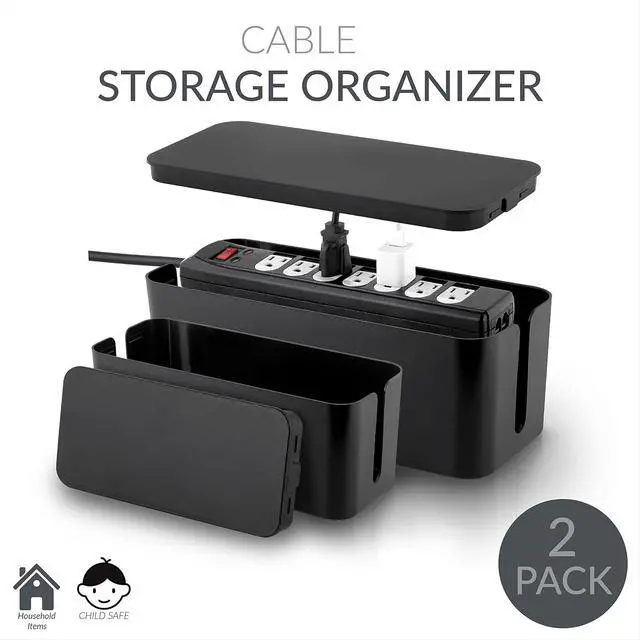 Alt view image 2 of 7 - Simplify 2 Pack Cable Organizer Box | Multi-sized | Hidden Storage with Lid | Chargers & Wires | Computer & TV Cords | Black