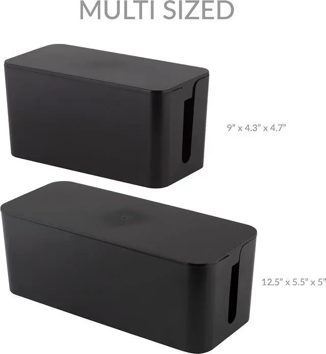 Alt view image 4 of 7 - Simplify 2 Pack Cable Organizer Box | Multi-sized | Hidden Storage with Lid | Chargers & Wires | Computer & TV Cords | Black