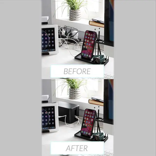 Alt view image 3 of 7 - Simplify 2 Pack Cable Organizer Box | Multi-sized | Hidden Storage with Lid | Chargers & Wires | Computer & TV Cords | Black
