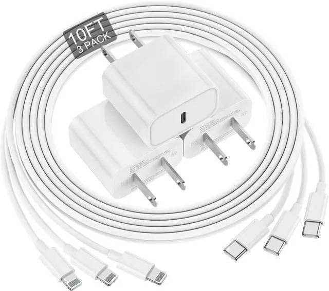 Main image of for iPhone Charger Fast Charging 10 FT, Long USB C to Lighting Cable 10 Foot with 20W USB C Rapid Phone Charger Block, Compatible with iPhone 14 Pro/13Pro Max/12/11Pro/Mini, 3 Pack-White