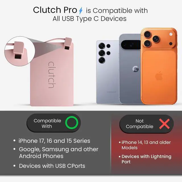 Alt view image 5 of 6 - Clutch - Pro USB-C Portable Charger - Compatible with iPhone 15, 16, 17 & Android Devices - Power Bank Magnetic Battery - TSA Travel Approved - USB Rechargeable - Built-in Cable - 5000 mAh - 3.7oz