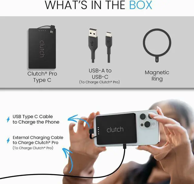 Alt view image 5 of 7 - Clutch - Pro USB-C Portable Charger - Compatible with iPhone 15,16, 17 & Android Devices - Power Bank Magnetic Battery - TSA Travel Approved - USB Rechargeable - Built-in Cable - 5000 mAh - 3.7oz