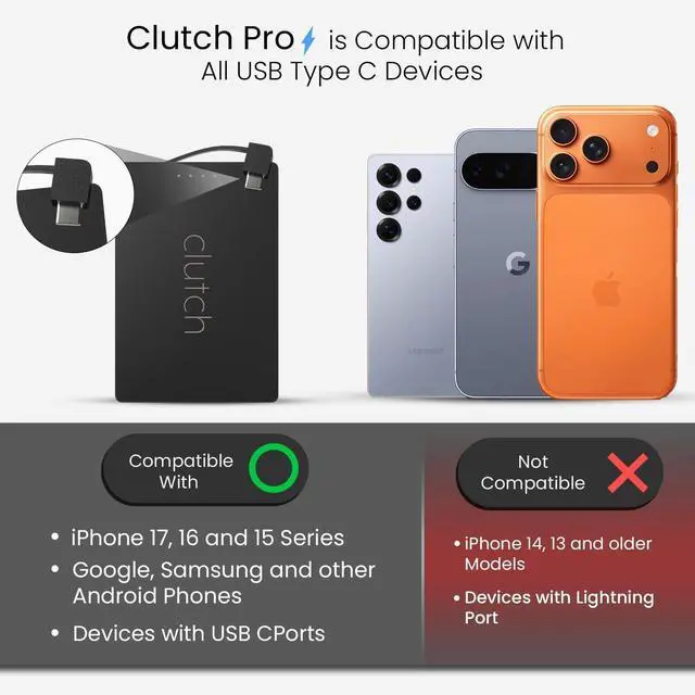 Alt view image 6 of 7 - Clutch - Pro USB-C Portable Charger - Compatible with iPhone 15,16, 17 & Android Devices - Power Bank Magnetic Battery - TSA Travel Approved - USB Rechargeable - Built-in Cable - 5000 mAh - 3.7oz