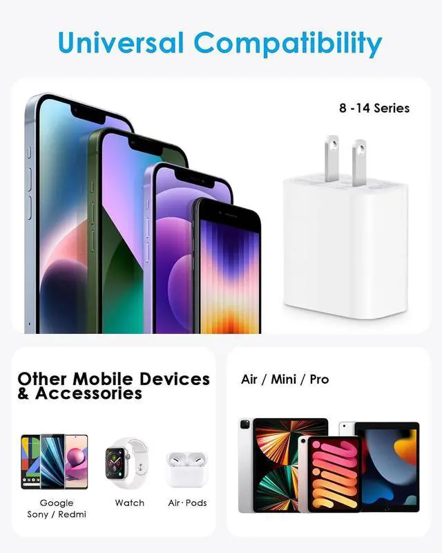 Alt view image 6 of 6 - AISNI for i Phone Charger 10 ft Fast Charging 20W PD USB C Wall Charger i-Phone 14 13 Fast Charger Block with 10 Foot Charging Cable Compatible with iP14 Plus/14/13/12/11 Pro Max/XS/Max (2-Pack White)