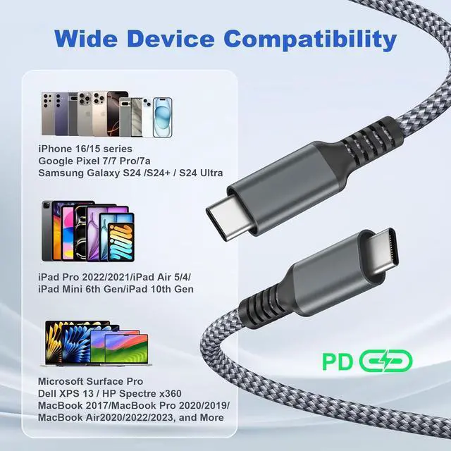 Alt view image 7 of 7 - Basesailor for New iPhone 17 16 Air Pro Max Charger USB C Cable 10FT,Long 100W Type C Fast Charging Power Cord with USBC Adapter for Apple 15 Plus,iPad 10th Air 5th Mini 7th 6th Gen,Samsung Galaxy S25