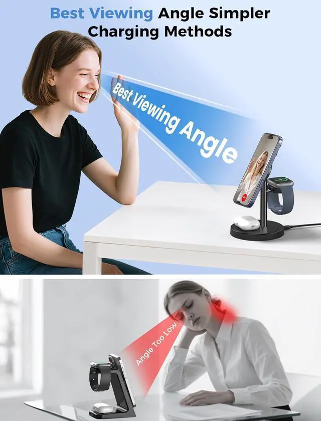 Alt view image 6 of 7 - 2025 3 in 1 Wireless Charging Station Compatible with MagSafe, 15W Fast Magnetic Mag-Safe Charger Stand for Apple iPhone 17 16 15 14 13 12 Series iWatch AirPods Pro 4 3 2, Black