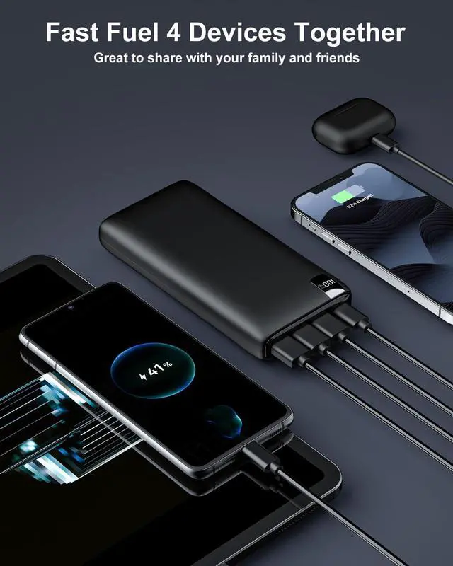 Alt view image 4 of 7 - IXNINE Power Bank 26800mAh Portable Charger, 22.5W Fast Charging PD QC 3.0 Compact External Battery Pack with LED Display and 4 USB Outputs for Cellphone Tablet