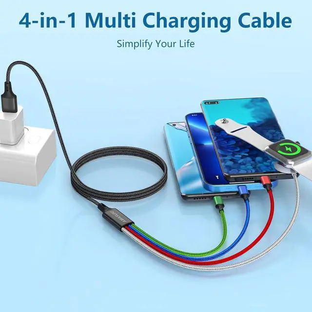 Alt view image 2 of 7 - 2Pack Multi Charging Cable for Apple Watch Charger 4 in 1 Travel Essentials Camping Essentials USB C/L/Micro Port Compatible with iWatch Series 10-1/iPhone 16/15/Galaxy Android-4FT