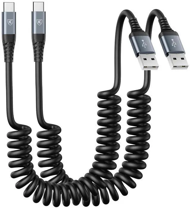 Main image of USB Type C Charger Cable Fast Charging, [2-Pack, 3ft] Coiled USB A to Type C Charger Cord for Car USB-C Cable Compatible with iPhone 17/16/15/Plus/Pro/Pro Max/Samsung Galaxy A10e A20 A50 S20 S10E