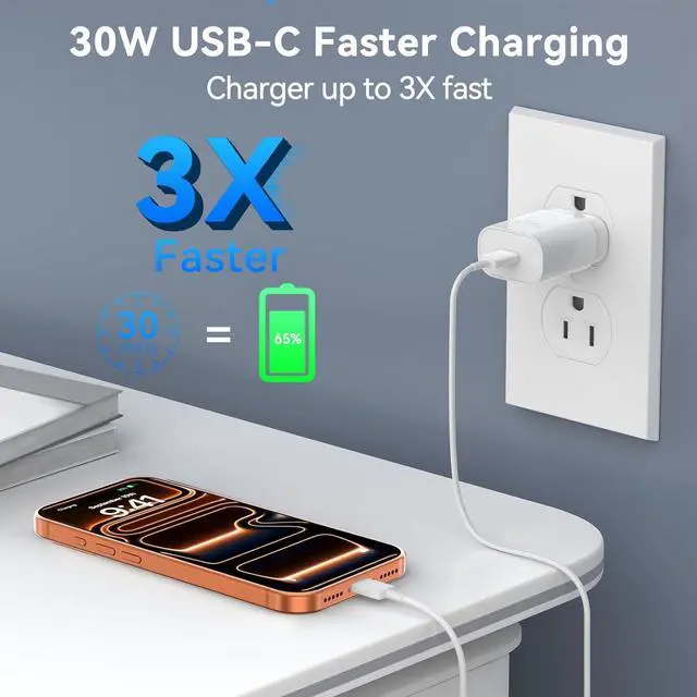 Alt view image 3 of 7 - iPhone 17 16 Pro Max Charger Fast Charging Block, 30W iPhone 17/16 Pro Max USB C Fast Charger with 10 FT Type C Fast Charging Long Cable Cord for iPhone 17 Pro Max/17 Pro/17/Air/16 Pro max/16 Pro/15