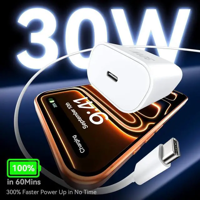 Alt view image 4 of 7 - iPhone 17 16 Pro Max Charger Fast Charging Block, 30W iPhone 17/16 Pro Max USB C Fast Charger with 10 FT Type C Fast Charging Long Cable Cord for iPhone 17 Pro Max/17 Pro/17/Air/16 Pro max/16 Pro/15