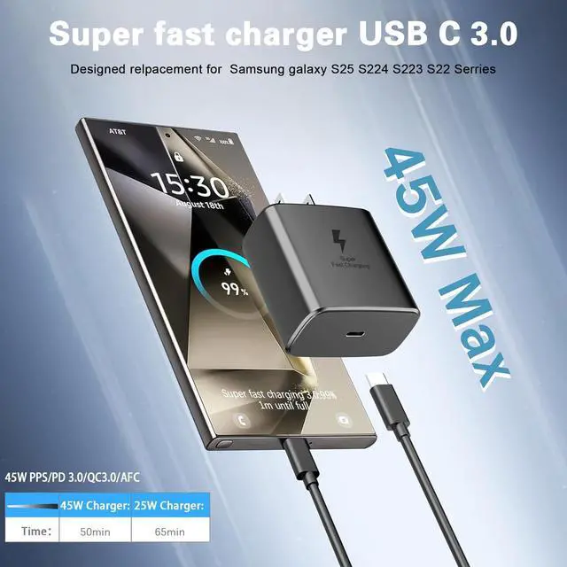 Alt view image 2 of 7 - XOUBZ 2025 New 45W Super Fast Charger USB-C Type C PD3.0 Android Phone Charger Compatible with Samsung Galaxy S25 Ultra/S25/S25+/S24 Ultra/S24+/S24/S23 S22 S21 Ultra/Z Fold 6 5/Z Flip 6 5 4