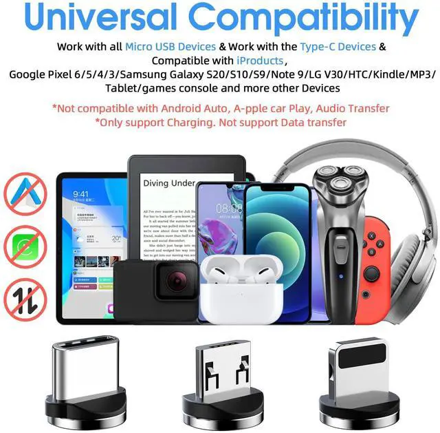 Alt view image 6 of 7 - Magnetic Charging Cable, 540° Rotating Magnetic Phone Charger [6-Pack, 3ft/3ft/3ft/6ft/6ft/10ft] 3 in 1 Magnetic Charger Cable Nylon Braided Magnetic USB Cable for iProduct/Micro USB/Type C Device