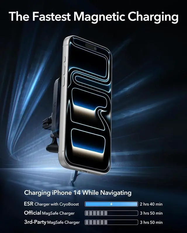 Alt view image 3 of 7 - ESR for MagSafe Car Mount Charger with CryoBoost, Phone Cooling MagSafe Car Charger, Magnetic Wireless Car Charging, Air Vent/Dashboard Car Phone Holder for iPhone 17/16/15/14/13/12,S25, Fast Charging