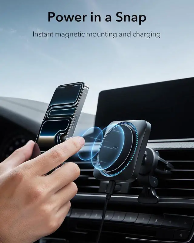 Alt view image 4 of 7 - ESR for MagSafe Car Mount Charger with CryoBoost, Phone Cooling MagSafe Car Charger, Magnetic Wireless Car Charging, Air Vent/Dashboard Car Phone Holder for iPhone 17/16/15/14/13/12,S25, Fast Charging