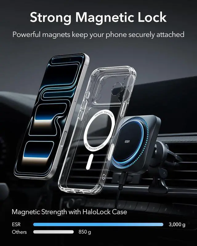 Alt view image 5 of 7 - ESR for MagSafe Car Mount Charger with CryoBoost, Phone Cooling MagSafe Car Charger, Magnetic Wireless Car Charging, Air Vent/Dashboard Car Phone Holder for iPhone 17/16/15/14/13/12,S25, Fast Charging