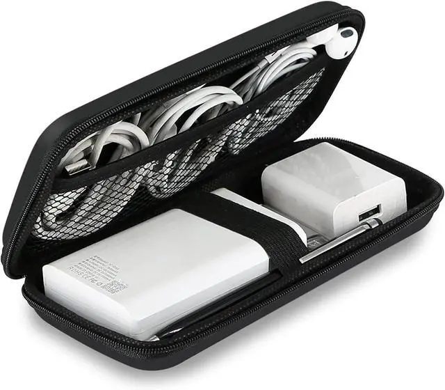 Main image of iMangoo Shockproof Travel Essentials Organizer Charger Case, Space-Optimized Small Zipper Electronics Accessories Pouch Tech Cord Cable Power Bank Storage for Women Men, 6.5x3.2x1 In (Black)