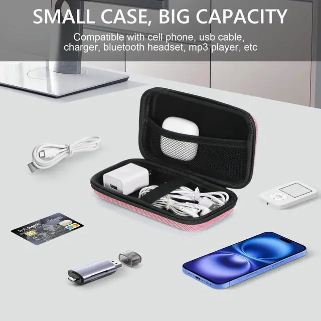 Alt view image 2 of 7 - GLCON Cell Phone Carrying Case - Portable Hard EVA Charger Case - High Protection Small Zipper Travel Pouch Storage Bag Electronic Organizer for Battery, GPS, Hard Drive, Charging Cable, Cord - Pink