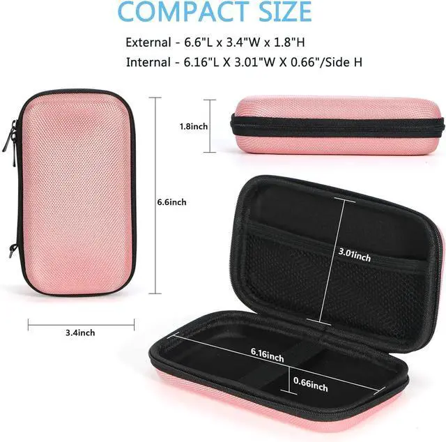 Alt view image 3 of 7 - GLCON Cell Phone Carrying Case - Portable Hard EVA Charger Case - High Protection Small Zipper Travel Pouch Storage Bag Electronic Organizer for Battery, GPS, Hard Drive, Charging Cable, Cord - Pink