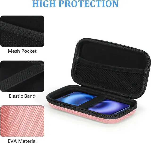 Alt view image 4 of 7 - GLCON Cell Phone Carrying Case - Portable Hard EVA Charger Case - High Protection Small Zipper Travel Pouch Storage Bag Electronic Organizer for Battery, GPS, Hard Drive, Charging Cable, Cord - Pink