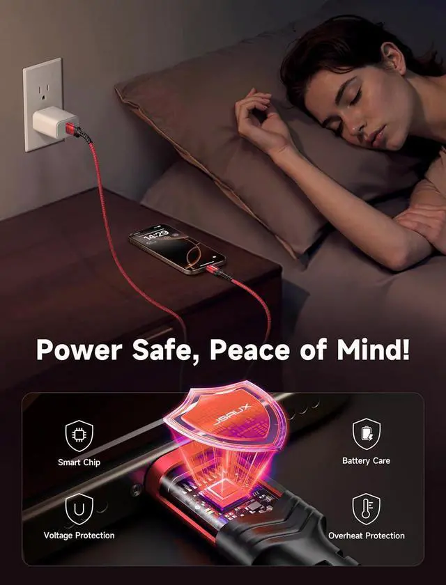 Alt view image 4 of 7 - JSAUX USB C Cable Fast Charging, 3-Pack (10ft+6.6ft+3.3ft) USB A to Type C Charge Cord for iPhone 17/17 Pro/17 Pro Max, iPhone 16/16 Pro/16 Pro Max, Samsung Galaxy S21 S20 Note 20, USB C Charger(Red)