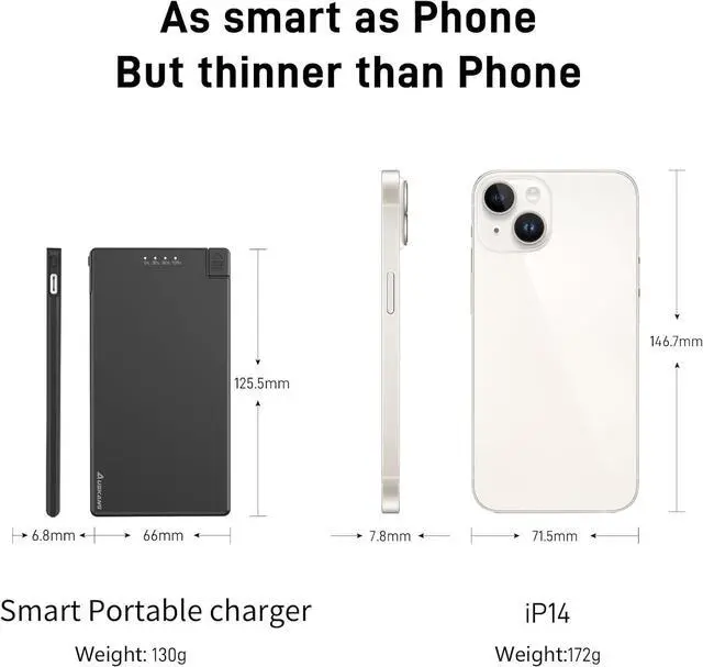 Alt view image 3 of 7 - Auskang Portable Charger for iPhone 14/13/12/11/X/8/7 Series- 5000mAh Lightning Connector Slim Power Bank Built in Cable-Thin Battery Pack Travel for Outdoor Travel (Not for iPhone 15 16 Device)