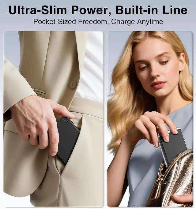 Alt view image 7 of 7 - Auskang Portable Charger for iPhone 14/13/12/11/X/8/7 Series- 5000mAh Lightning Connector Slim Power Bank Built in Cable-Thin Battery Pack Travel for Outdoor Travel (Not for iPhone 15 16 Device)