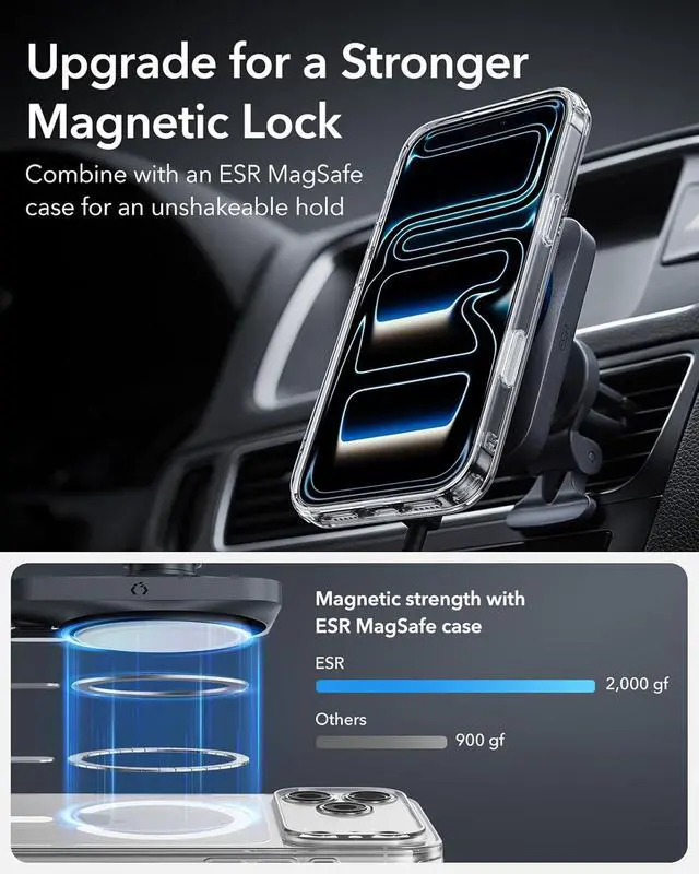 Alt view image 7 of 7 - ESR for 15W MagSafe Car Mount Charger with CryoBoost, Made for Apple-Certified, for MagSafe Car Mount, Magnetic Wireless Car Charger for iPhone 17/16/15/14/13/12, Fast Charging, Phone-Cooling Charger