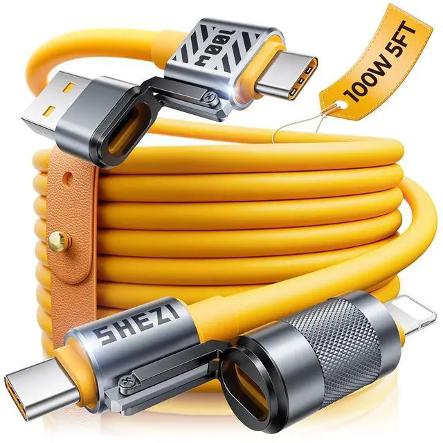 Main image of 2025 Silicone 4-in-1 USB C Cable 100W Compatible with Lightning Cable Fast Charging & Data Transfer, Support to CarPlay & Android Auto, 5FT Multi Cord Combo Charger for iPhone/iPad