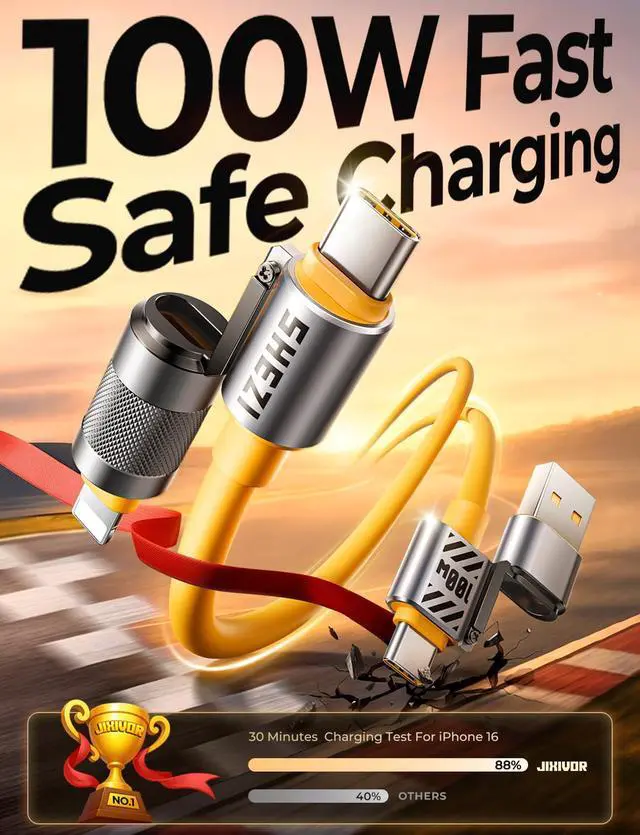 Alt view image 3 of 7 - 2025 Silicone 4-in-1 USB C Cable 100W Compatible with Lightning Cable Fast Charging & Data Transfer, Support to CarPlay & Android Auto, 5FT Multi Cord Combo Charger for iPhone/iPad