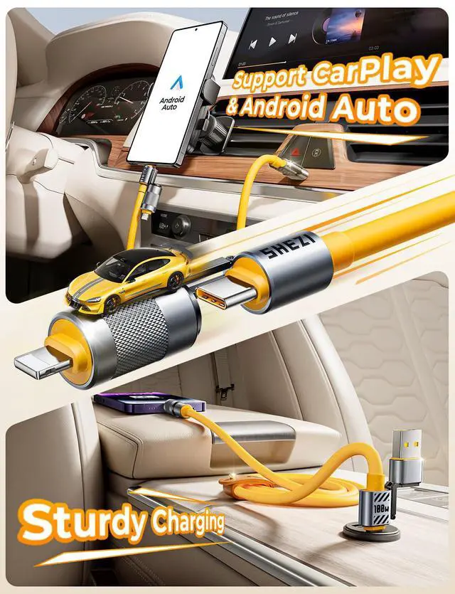 Alt view image 5 of 7 - 2025 Silicone 4-in-1 USB C Cable 100W Compatible with Lightning Cable Fast Charging & Data Transfer, Support to CarPlay & Android Auto, 5FT Multi Cord Combo Charger for iPhone/iPad