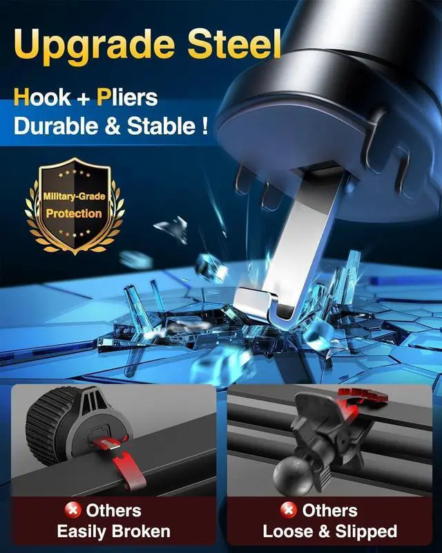 Alt view image 3 of 7 - VANMASS Car Phone Holder Mount 2025 Upgraded [Patent Steel-Hook] Car Vent Phone Mount Clip Military-Grade Shockproof Cell Phone Car Mount Handsfree Truck Stand Vent Cradle for iPhone 16 Android,Black