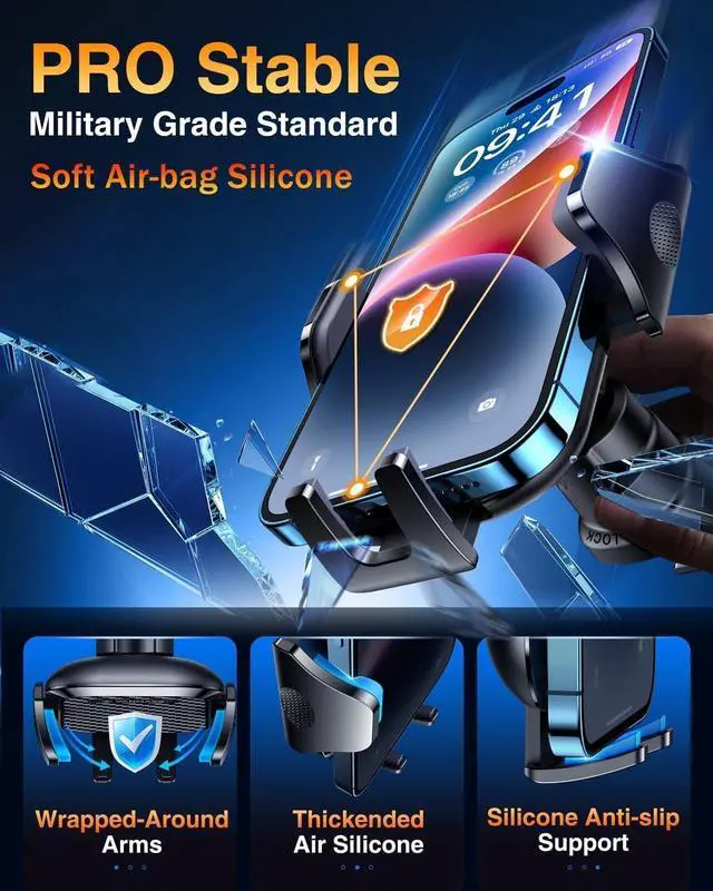 Alt view image 4 of 7 - VANMASS Car Phone Holder Mount 2025 Upgraded [Patent Steel-Hook] Car Vent Phone Mount Clip Military-Grade Shockproof Cell Phone Car Mount Handsfree Truck Stand Vent Cradle for iPhone 16 Android,Black