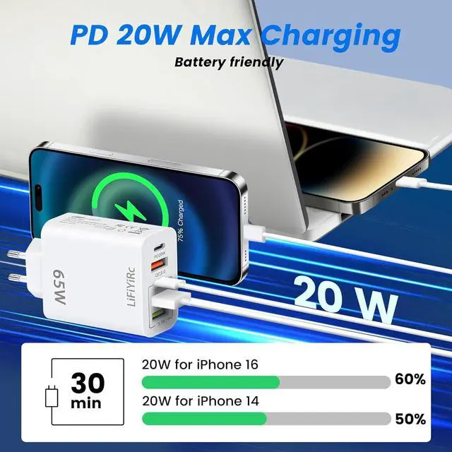 Alt view image 3 of 7 - European Travel Plug Adapter, Type C Charger Block PD 20W QC3.0 Fast Charging, 2 USB C 3 USB A Power Adaptor to Europe Compatible with iPhone 16 15 14 13 12 11 Pro Max XS XR X Plus, Galaxy