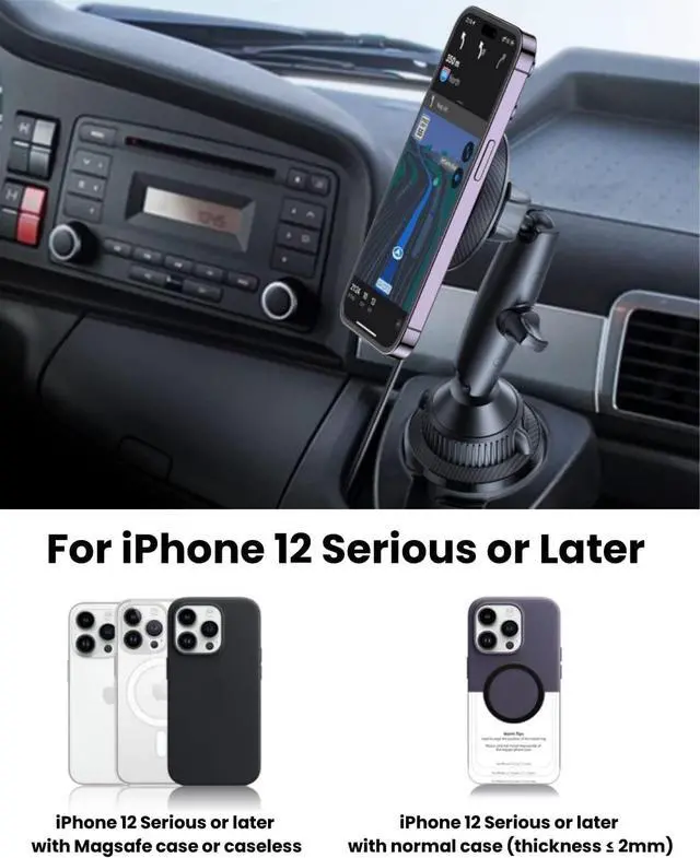Alt view image 7 of 7 - APPS2Car for Magsafe Car Mount Charger Tri-Pivot Magnetic Wireless Cup Holder Phone Mount for Car Truck with Cooling Fan Fast Charging for iPhone 17 16 15 14 13 12 Series [with Car Adapter]