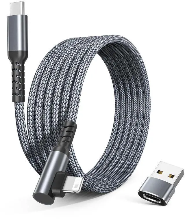 Main image of Basesailor for Apple iPhone 14 13 Max Plus,Charger Cable Right Angle 3.3FT,90 Degree USB C to Lightning Cord with USB A Adapter,Fast Charging Power Cord for iPhone 12 11 XS XR X 8 7 6 SE,iPad 8th 9th