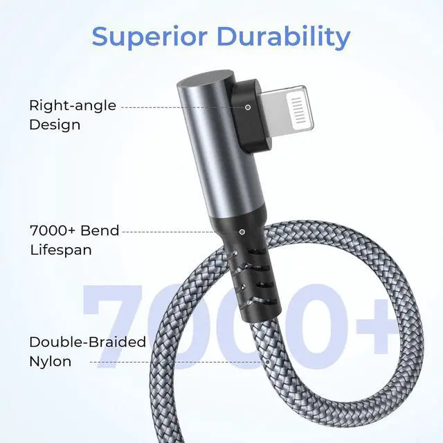 Alt view image 4 of 7 - Basesailor for Apple iPhone 14 13 Max Plus,Charger Cable Right Angle 3.3FT,90 Degree USB C to Lightning Cord with USB A Adapter,Fast Charging Power Cord for iPhone 12 11 XS XR X 8 7 6 SE,iPad 8th 9th
