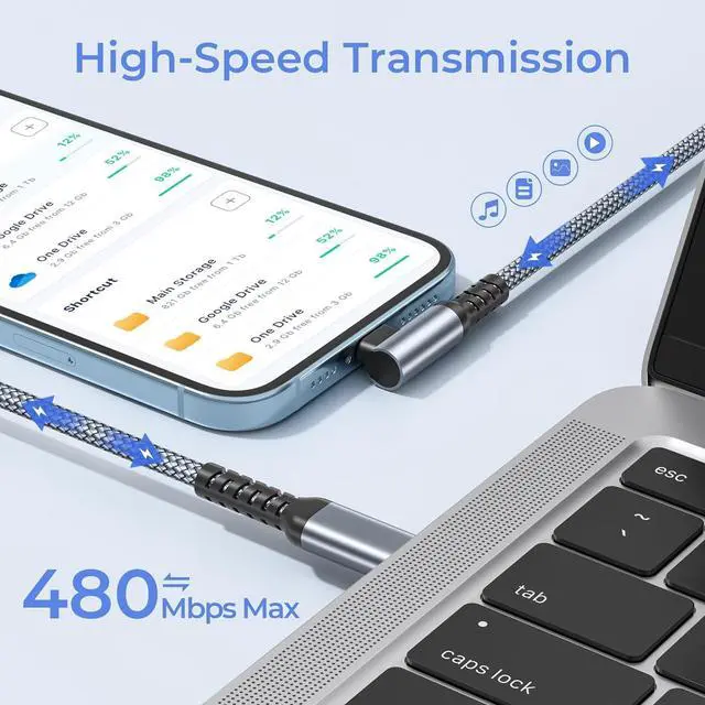 Alt view image 6 of 7 - Basesailor for Apple iPhone 14 13 Max Plus,Charger Cable Right Angle 3.3FT,90 Degree USB C to Lightning Cord with USB A Adapter,Fast Charging Power Cord for iPhone 12 11 XS XR X 8 7 6 SE,iPad 8th 9th