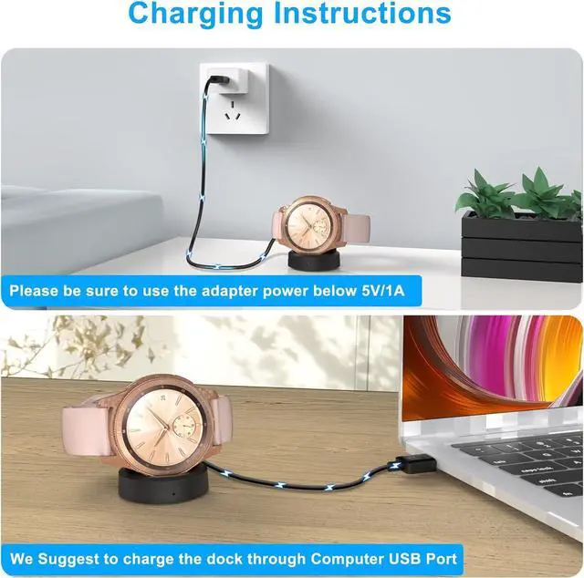Alt view image 3 of 7 - Charger Compatible with Samsung Galaxy Watch 42mm/46mm, Upgraded Charging Cradle Dock for Galaxy SM-R800/R810/R815 Smart Watch Charger (Not Charge for Galaxy 3/4/5/6/7 and Active 1/2), Black