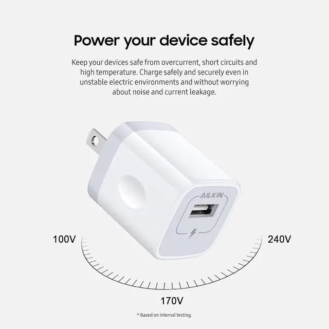 Alt view image 4 of 7 - AILKIN USB Charger Wall Plug, [5Pack-1Port] Fast Charging Outlet AC Power Adapter Block Cube for iPhone, iPad, Samsung, Camera, Android or Type C Phones & Tablets Charge Multiple USB Hub Station Base