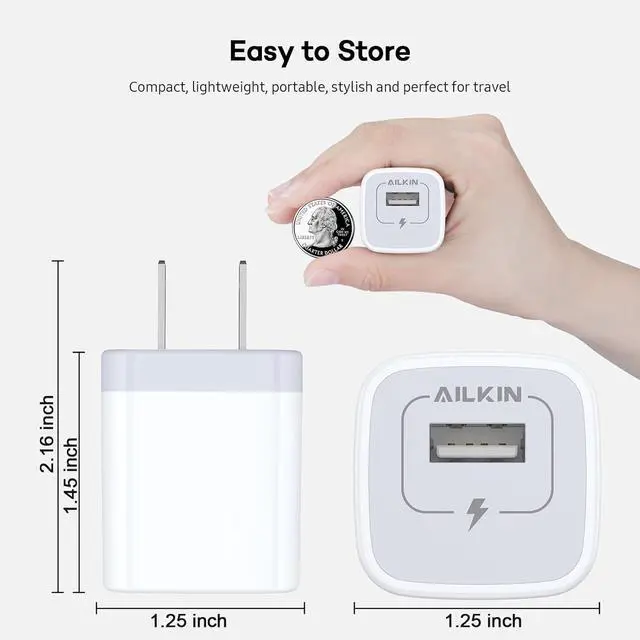 Alt view image 5 of 7 - AILKIN USB Charger Wall Plug, [5Pack-1Port] Fast Charging Outlet AC Power Adapter Block Cube for iPhone, iPad, Samsung, Camera, Android or Type C Phones & Tablets Charge Multiple USB Hub Station Base