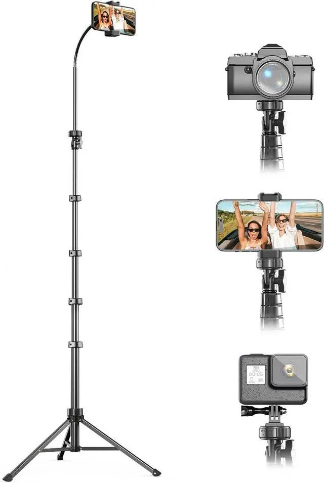 Main image of UBeesize 88 Flexible Phone Tripod with 14.95 Gooseneck, Remote and Phone Holder, Overhead Cell Phone StandSelfie Stick for Video Recording, Compatible with iPhone Android Phone, Camera Black